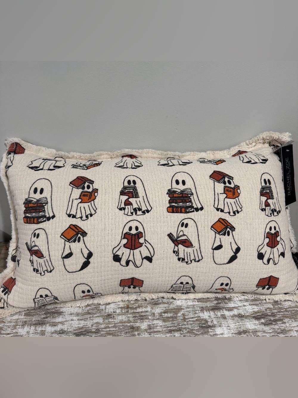 NWT Rachel Zoe Ghosts Reading Books Halloween Decorative Pillow